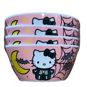 Hello Kitty Halloween Skeleton Melamine Bowls 6in Set of 4 Posh Pink Spooky New